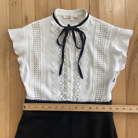 Maje Runo Two-Tone Lace-Inset Mini Dress with Ruffled Cap-Sleeve - Sz 1 (Small) - Picture 13 of 15